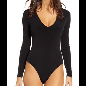 Shein black long sleeve Vneck cotton bodysuit XL